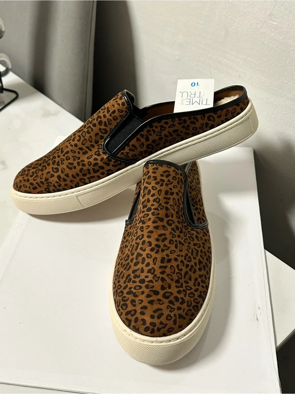 Time and Tru Leopard Print Slip-On Loafers in Brown and Black